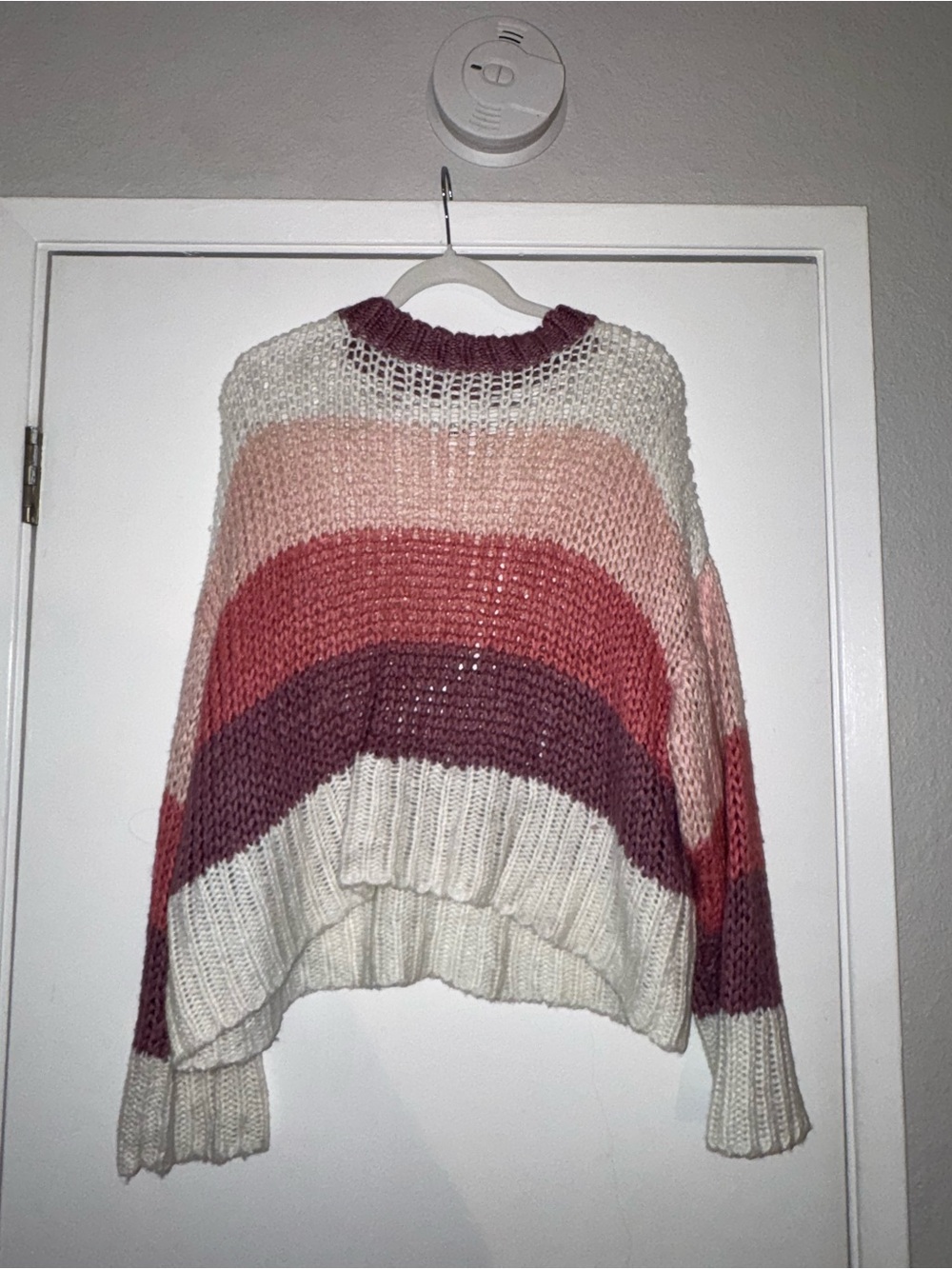 American Apparel Cream, Pink and Plum Striped Open-Knit Sweater